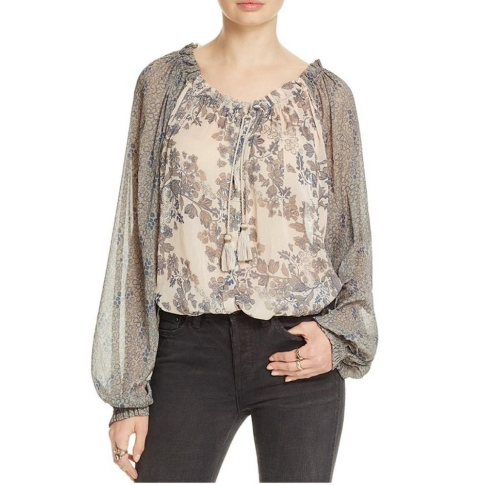 EUC Free People Hendrix Printed Peasant Top